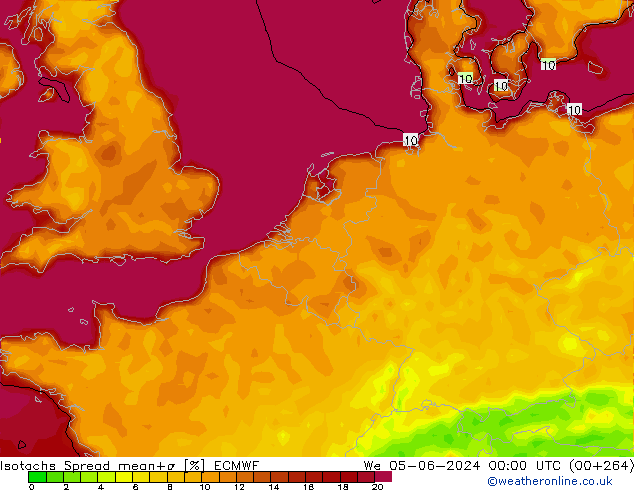 Isotachs Spread ECMWF Qua 05.06.2024 00 UTC