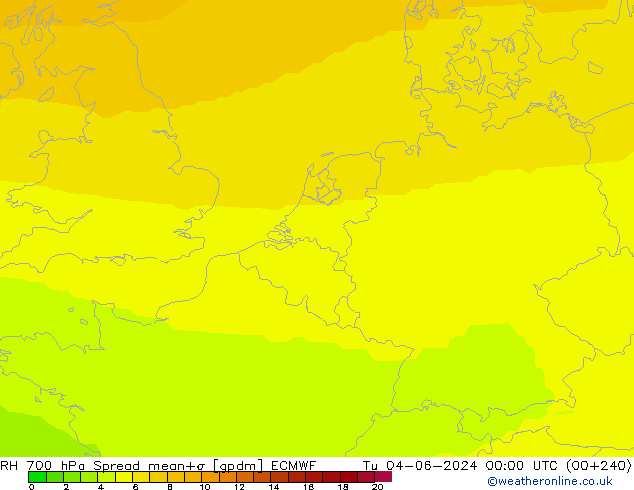 RH 700 hPa Spread ECMWF Út 04.06.2024 00 UTC