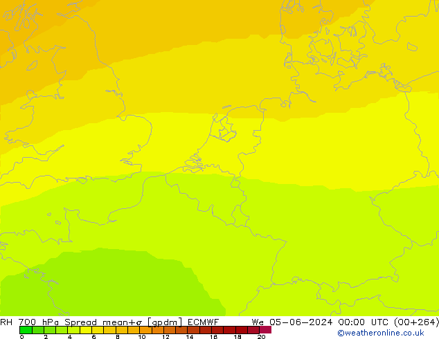 RH 700 hPa Spread ECMWF Qua 05.06.2024 00 UTC