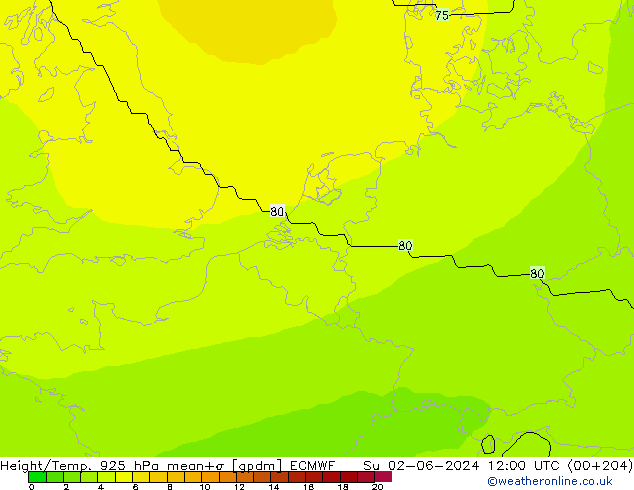 Height/Temp. 925 hPa ECMWF Ne 02.06.2024 12 UTC