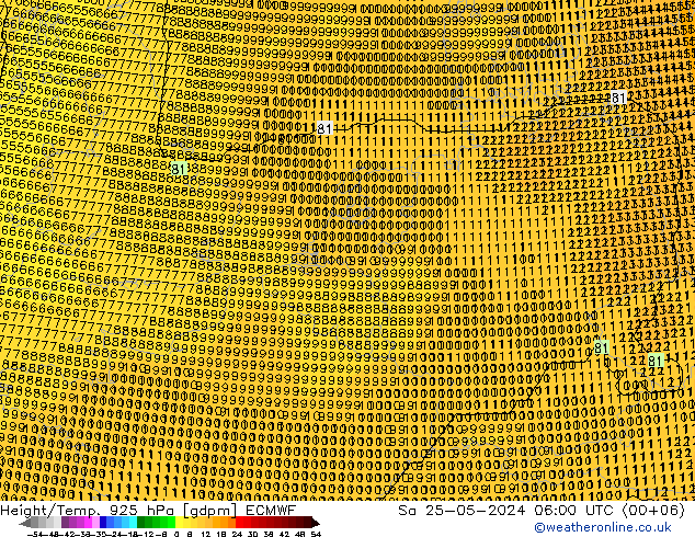 Height/Temp. 925 hPa ECMWF Sa 25.05.2024 06 UTC