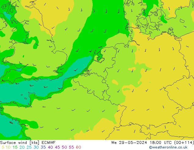 Vento 10 m ECMWF Qua 29.05.2024 18 UTC