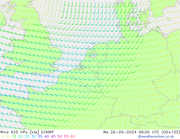 Vent 925 hPa ECMWF mer 29.05.2024 06 UTC