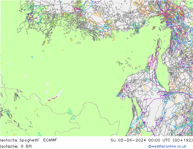 Isotachen Spaghetti ECMWF zo 02.06.2024 00 UTC