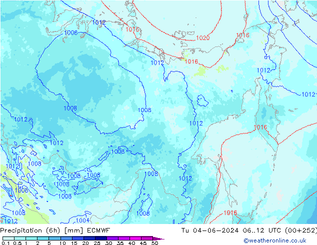 Totale neerslag (6h) ECMWF di 04.06.2024 12 UTC