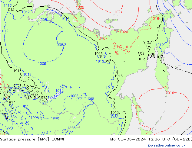 Bodendruck ECMWF Mo 03.06.2024 12 UTC