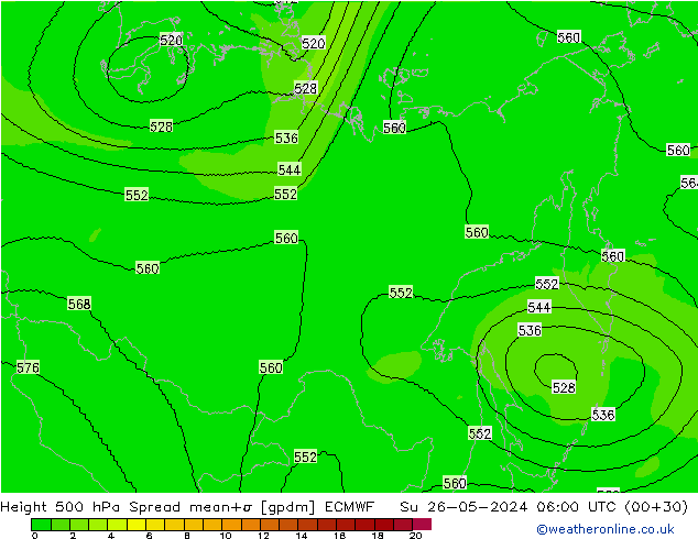 Height 500 hPa Spread ECMWF nie. 26.05.2024 06 UTC