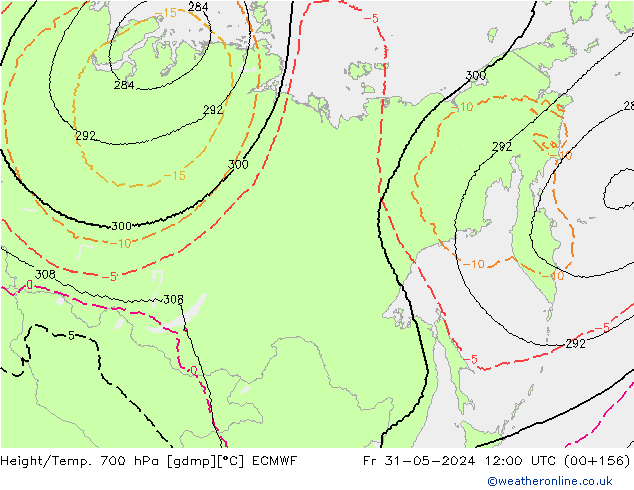 Height/Temp. 700 hPa ECMWF Fr 31.05.2024 12 UTC