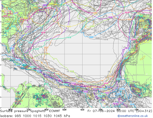 Luchtdruk op zeeniveau Spaghetti ECMWF vr 07.06.2024 00 UTC