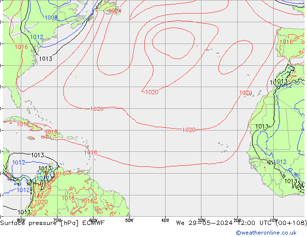 Surface pressure ECMWF We 29.05.2024 12 UTC