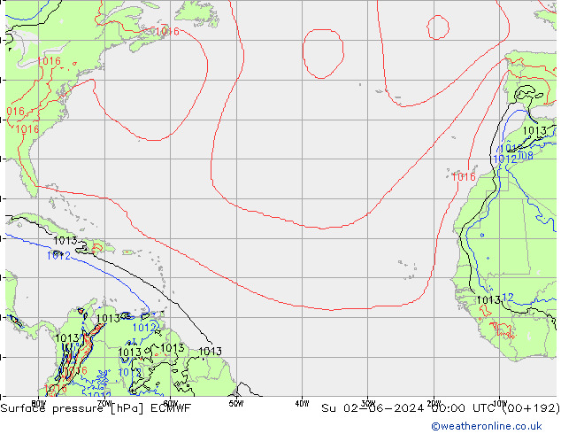 Luchtdruk (Grond) ECMWF zo 02.06.2024 00 UTC