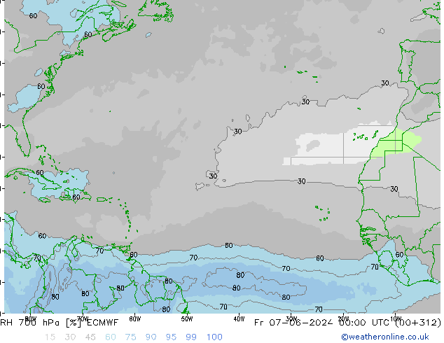 RH 700 hPa ECMWF  07.06.2024 00 UTC