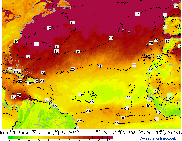 Isotachen Spread ECMWF wo 05.06.2024 00 UTC