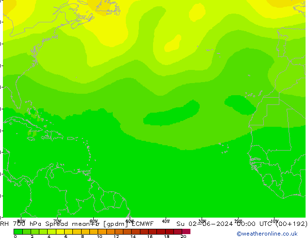 RH 700 hPa Spread ECMWF Dom 02.06.2024 00 UTC