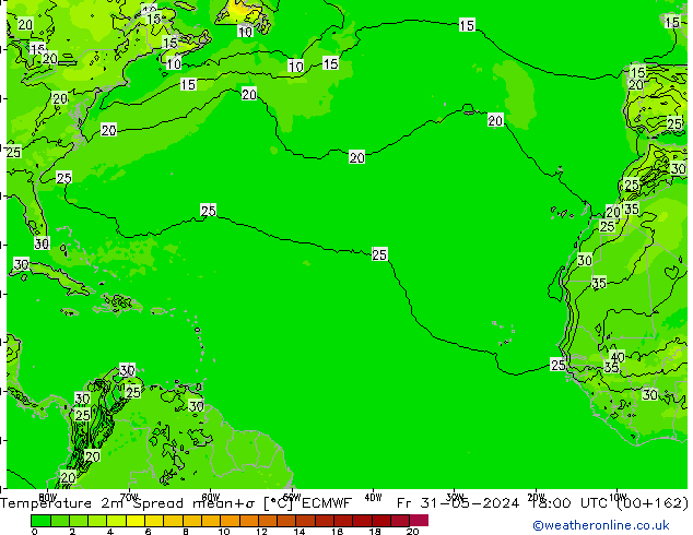 Sıcaklık Haritası 2m Spread ECMWF Cu 31.05.2024 18 UTC