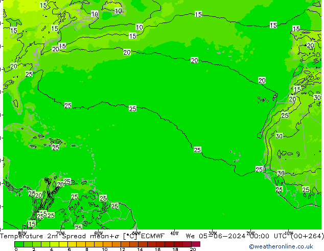 température 2m Spread ECMWF mer 05.06.2024 00 UTC