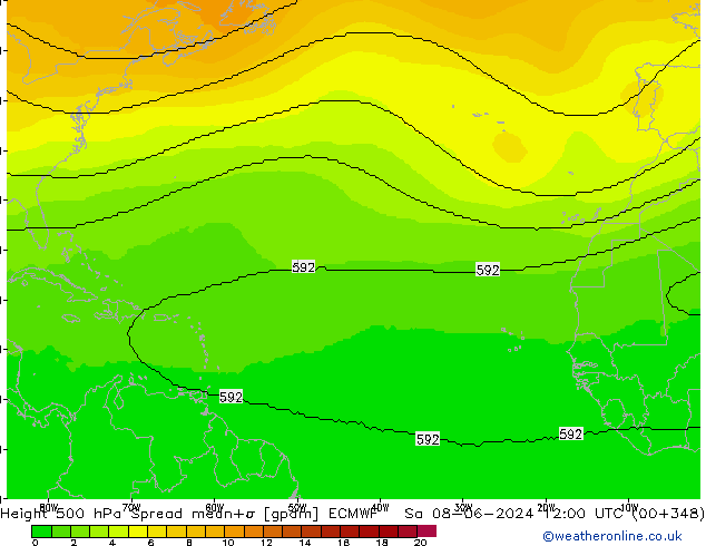 Height 500 hPa Spread ECMWF Sa 08.06.2024 12 UTC