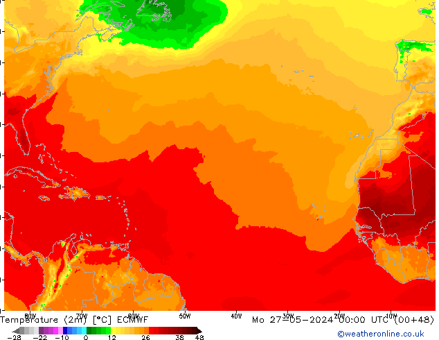 Temperatuurkaart (2m) ECMWF ma 27.05.2024 00 UTC