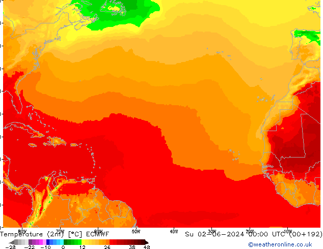 Temperatura (2m) ECMWF Dom 02.06.2024 00 UTC