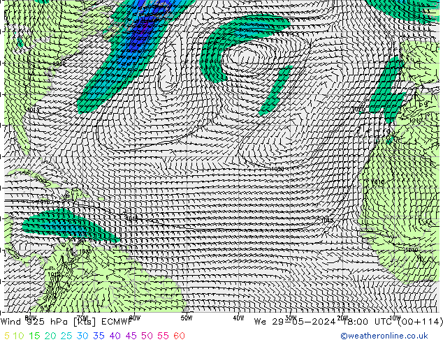 Viento 925 hPa ECMWF mié 29.05.2024 18 UTC