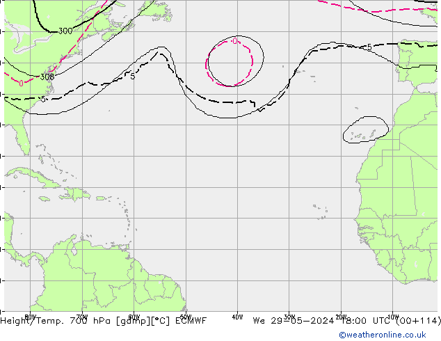 Height/Temp. 700 hPa ECMWF St 29.05.2024 18 UTC