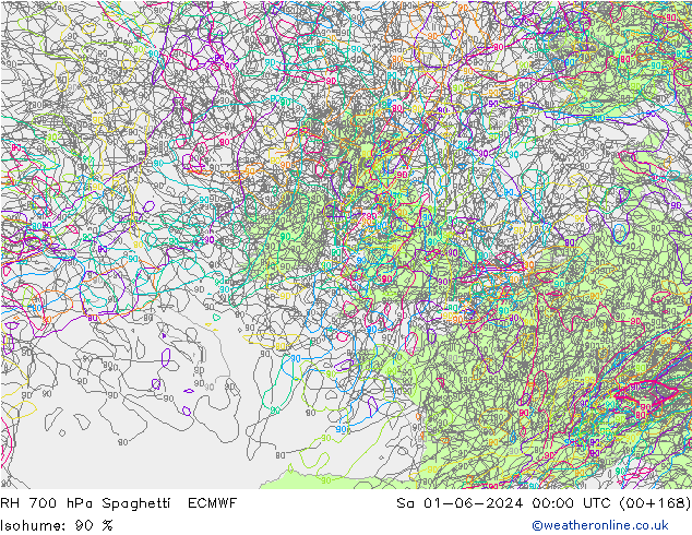 RH 700 hPa Spaghetti ECMWF So 01.06.2024 00 UTC