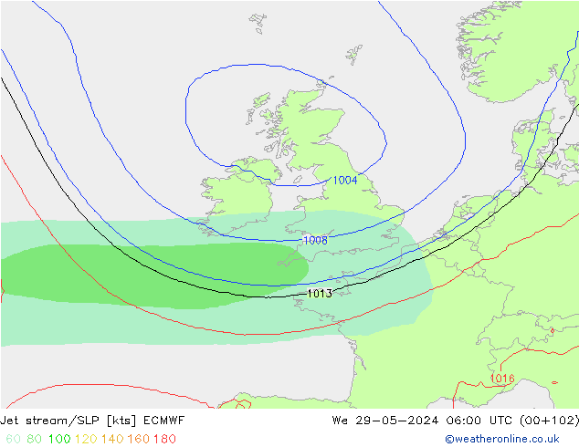 Corriente en chorro ECMWF mié 29.05.2024 06 UTC