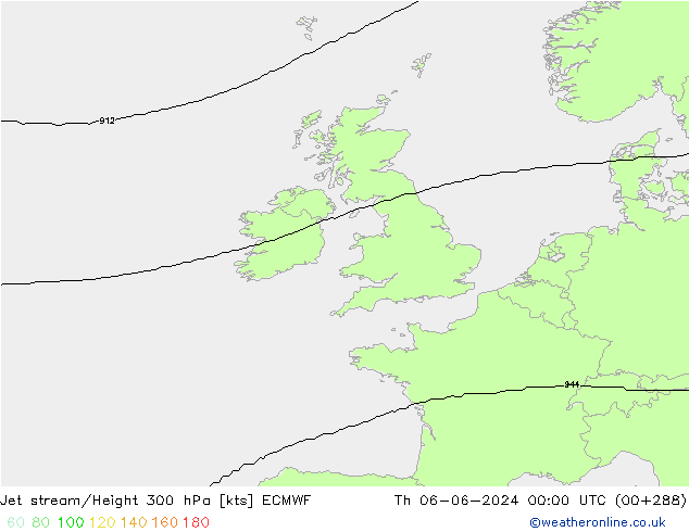 Jet stream/Height 300 hPa ECMWF Čt 06.06.2024 00 UTC