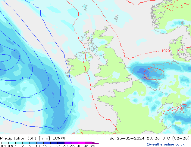 Precipitación (6h) ECMWF sáb 25.05.2024 06 UTC