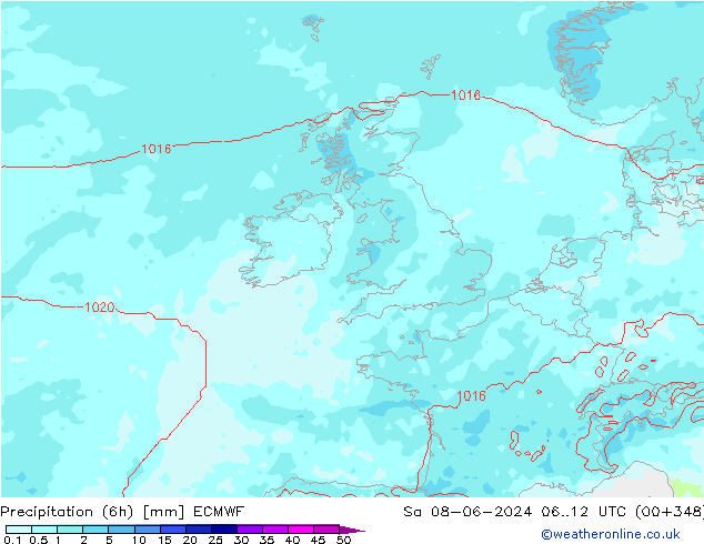 Precipitação (6h) ECMWF Sáb 08.06.2024 12 UTC