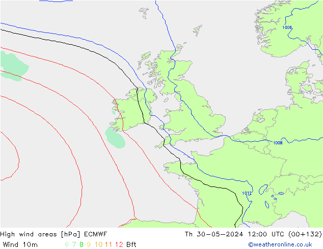 High wind areas ECMWF чт 30.05.2024 12 UTC