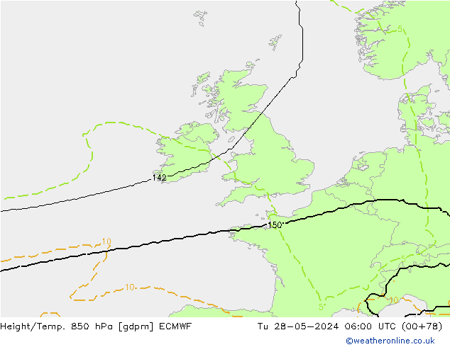 Height/Temp. 850 hPa ECMWF Tu 28.05.2024 06 UTC