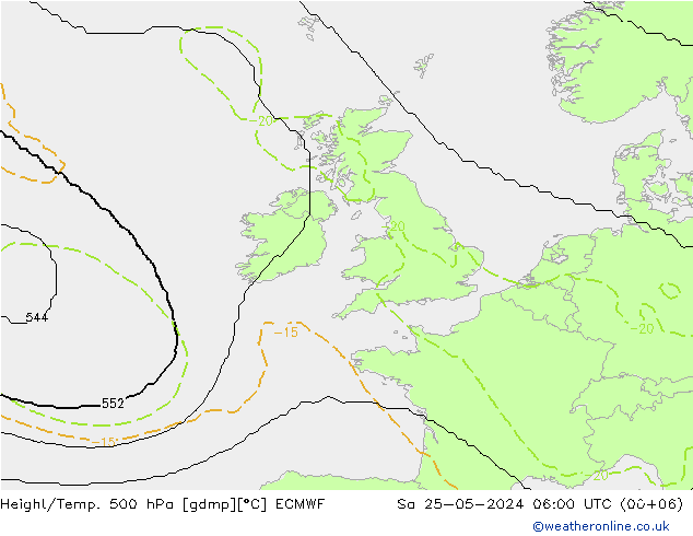 Height/Temp. 500 hPa ECMWF sab 25.05.2024 06 UTC