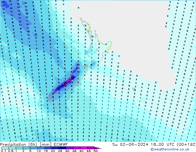 Precipitation (6h) ECMWF Ne 02.06.2024 00 UTC