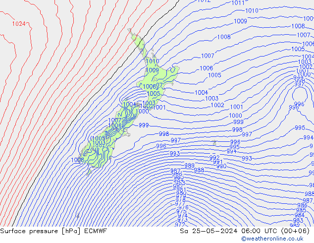 Pressione al suolo ECMWF sab 25.05.2024 06 UTC