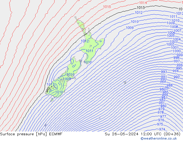 Presión superficial ECMWF dom 26.05.2024 12 UTC