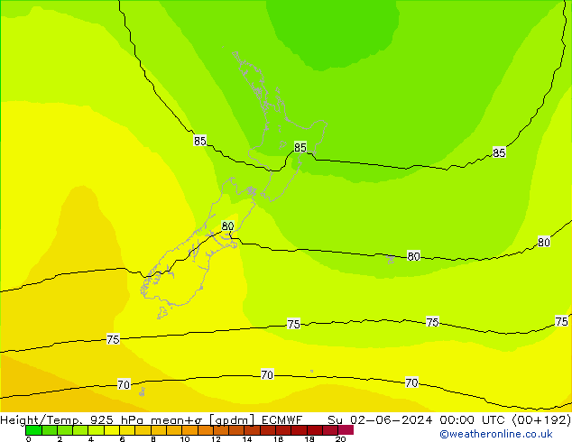 Height/Temp. 925 hPa ECMWF Dom 02.06.2024 00 UTC