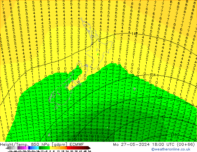 Height/Temp. 850 hPa ECMWF Po 27.05.2024 18 UTC