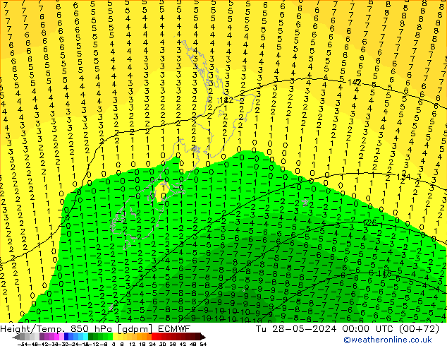 Height/Temp. 850 hPa ECMWF Tu 28.05.2024 00 UTC