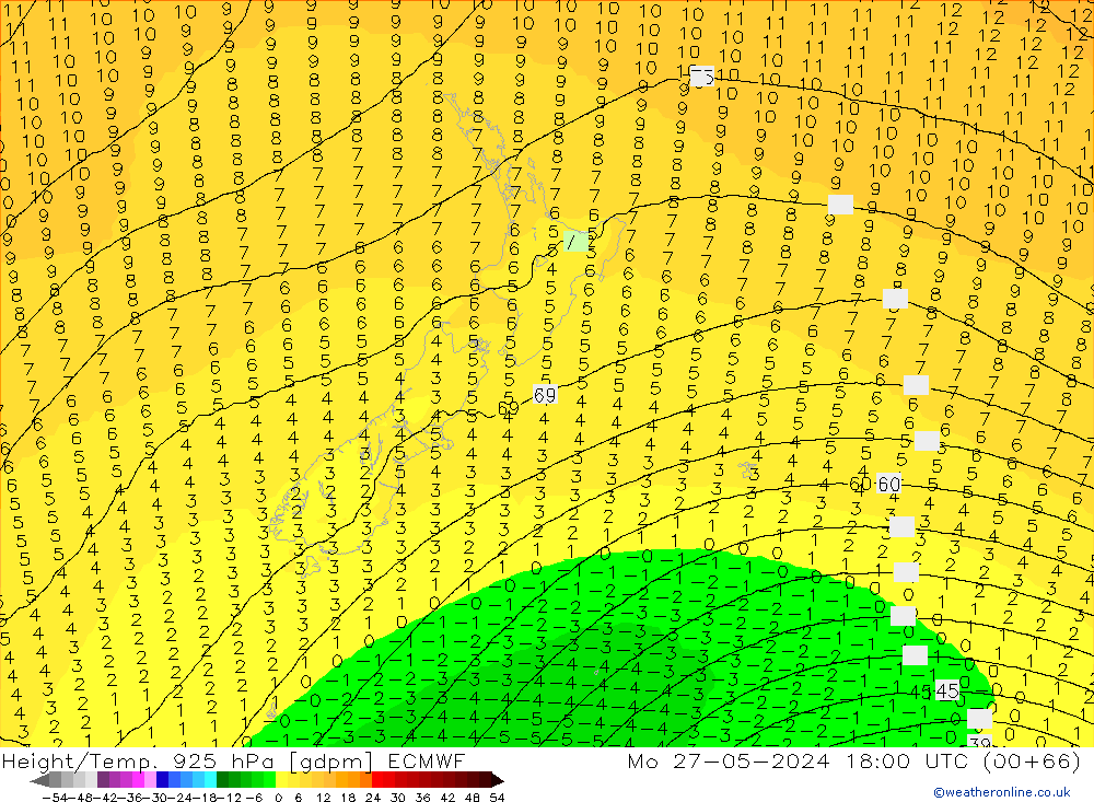 Height/Temp. 925 hPa ECMWF Po 27.05.2024 18 UTC