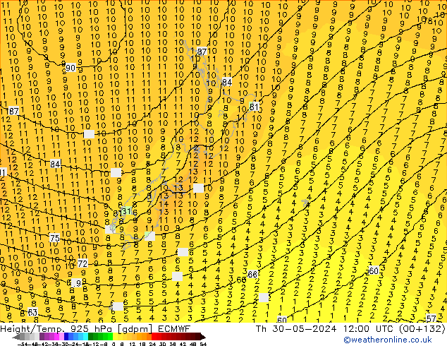 Height/Temp. 925 hPa ECMWF Th 30.05.2024 12 UTC