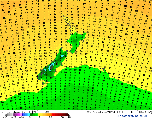 Sıcaklık Haritası (2m) ECMWF Çar 29.05.2024 06 UTC