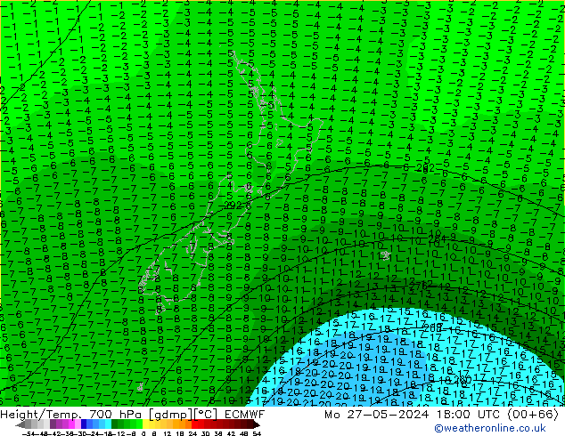 Height/Temp. 700 hPa ECMWF Seg 27.05.2024 18 UTC