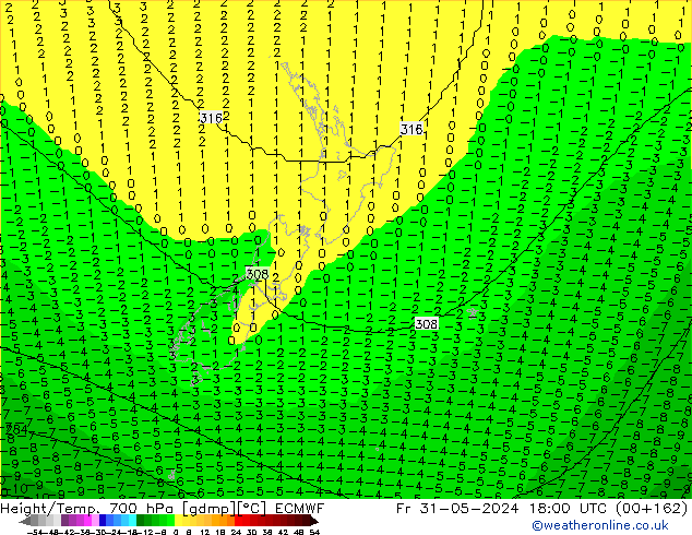 Height/Temp. 700 hPa ECMWF pt. 31.05.2024 18 UTC