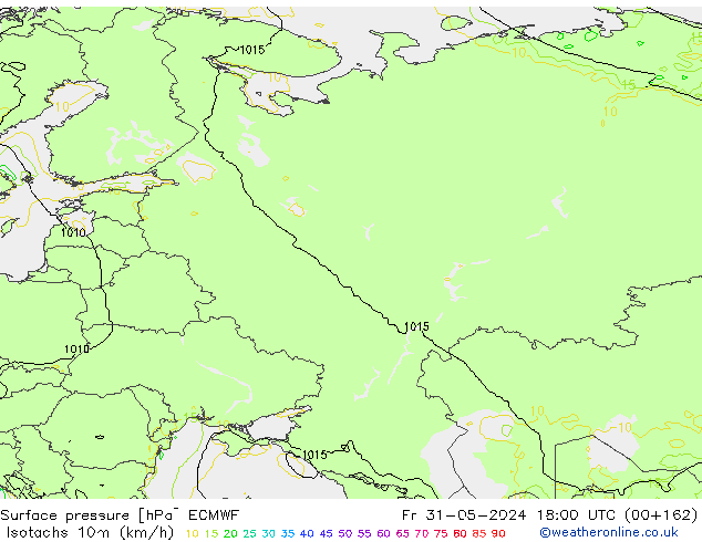 Isotachs (kph) ECMWF Fr 31.05.2024 18 UTC