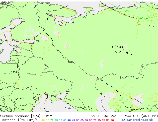 Isotachs (kph) ECMWF sam 01.06.2024 00 UTC