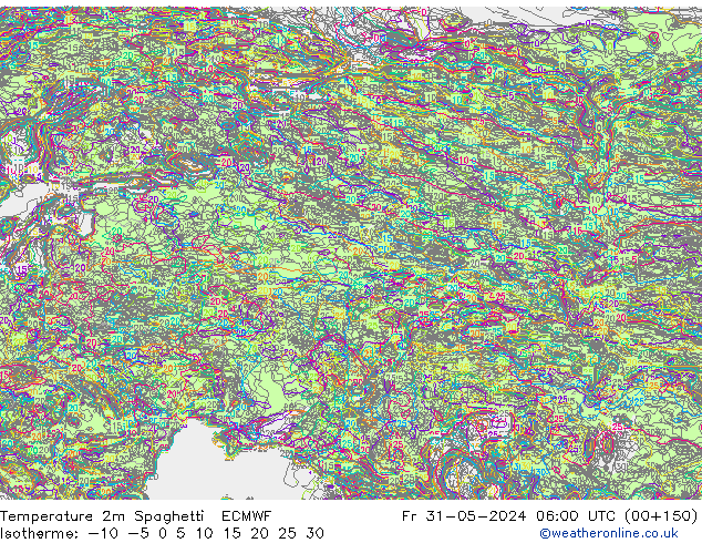 Temperature 2m Spaghetti ECMWF Fr 31.05.2024 06 UTC