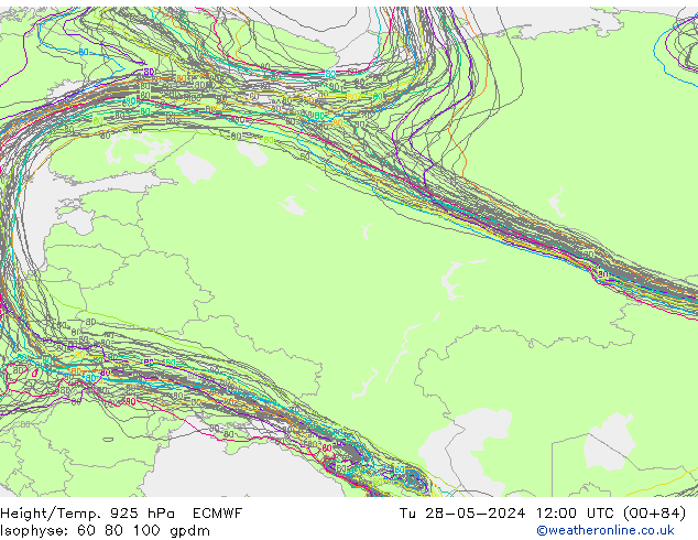 Height/Temp. 925 hPa ECMWF Tu 28.05.2024 12 UTC