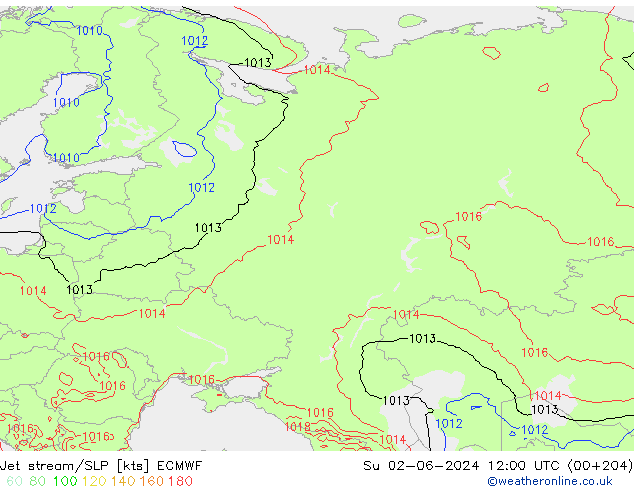 Straalstroom/SLP ECMWF zo 02.06.2024 12 UTC