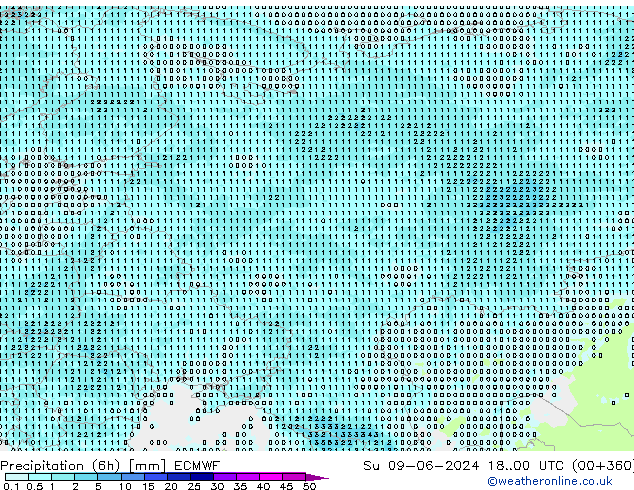 Precipitación (6h) ECMWF dom 09.06.2024 00 UTC
